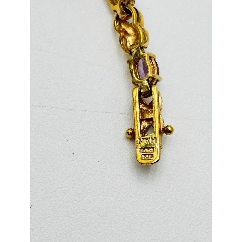 925 Italy Amethyst Tennis Bracelet Gold Over Sterling Silver 7